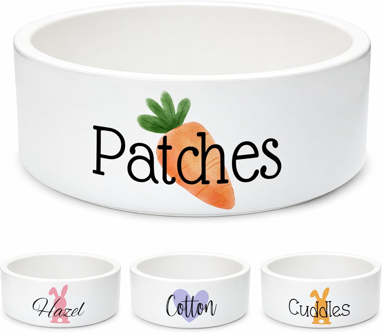 Custom Rabbit Bowl | Personalized Food & Water Dish with Name | Microwave & Dishwasher Safe Ceramic Pet Feeding Bowl | Gift Idea for New Bunny Owners | White – Small