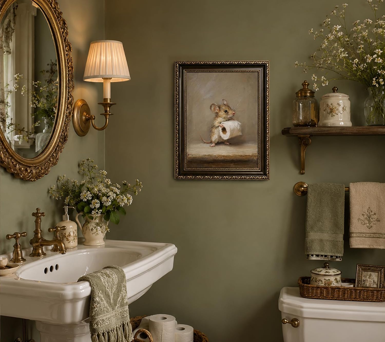 Gold Framed Funny Mouse Holding Toilet Paper Canvas Wall Art 9x11 in image 5