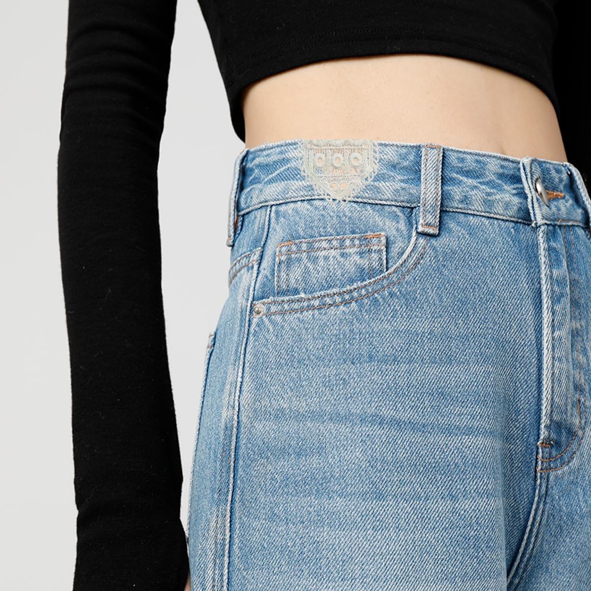 12 PCS Lace Pant Waist Extenders Sewing Fasteners Fashion Waistband Extenders Detachable Jean Decorative Buckles Elastic Waist Extender for Women Girls Loose Pants Skirts Sleeves