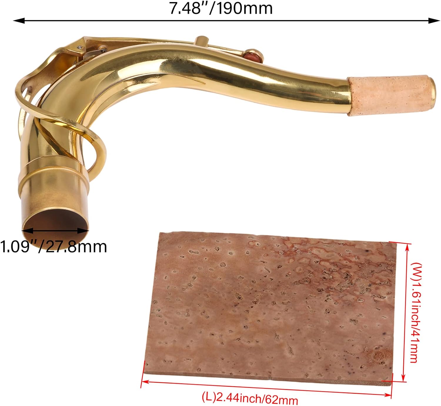 Tenor Saxophone Elbow Bend Neck Repair Parts with 10pcs Saxophone Cork