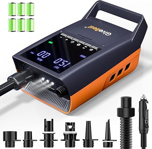 GiveBest Rechargeable Paddle Board Pump, 20 PSI High Pressure and 30% Faster Dual Stage SUP Air Pump with Auto-Off, 3x4500MAH, Inflation and