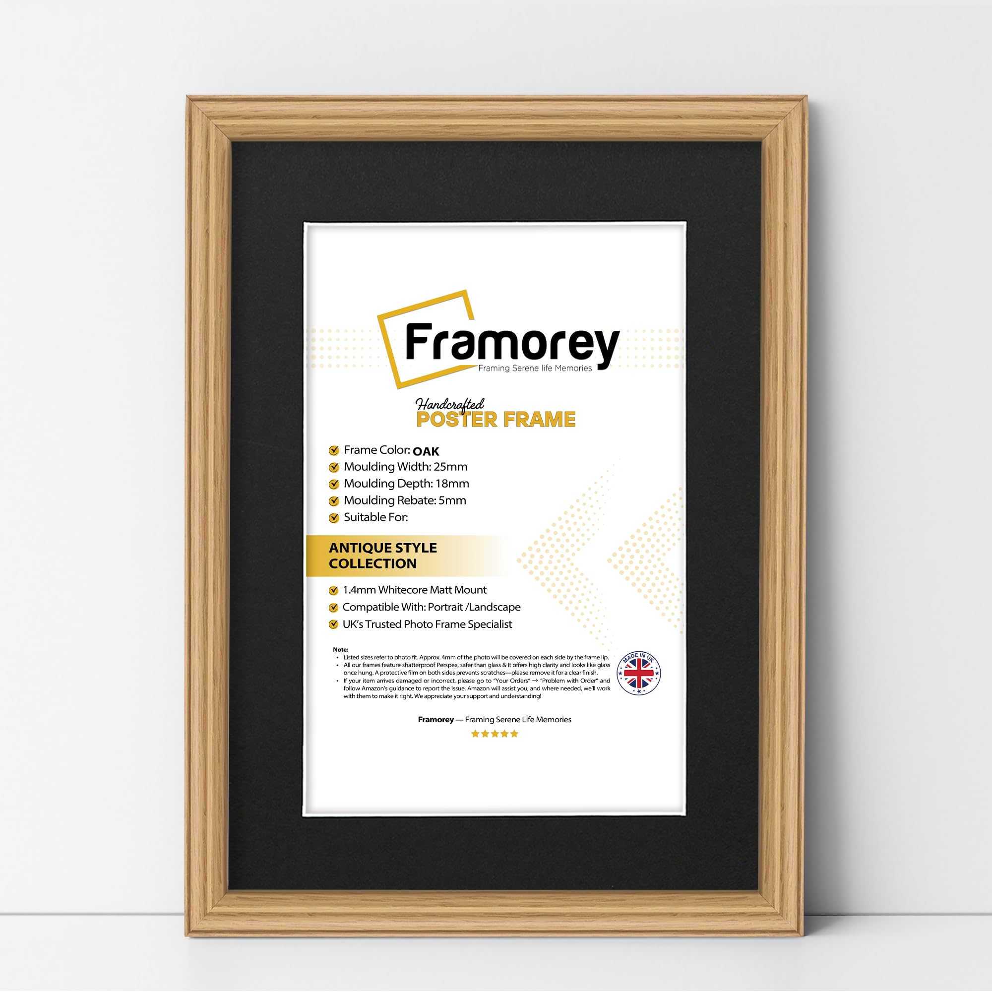 FRAMOREY LW Antique Style Photo Frames 24x18" Size Oak Picture Frame With 20x14" Size Black Mount, Modern Art Picture Frames, Wall Hanging Poster Frame, Photo Print Frames