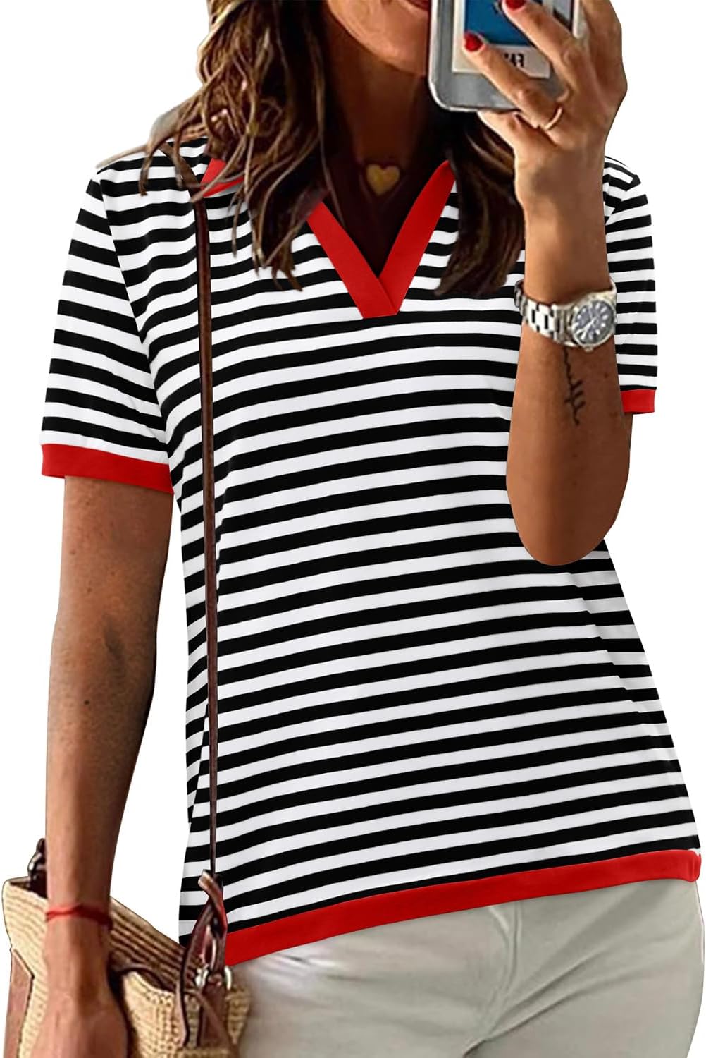 KISSMODA Womens Casual Tops Summer Short Sleeve T Shirt Striped Color Block Pullover Blouses KISSMODA Womens Casual Tops Summer Short Sleeve T Shirt Striped Color Block Pullover Blouses