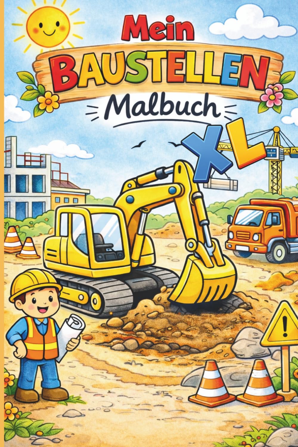 Mein Baustellen-Malbuch für Kinder ab 3 Jahren: Große einfache Motive mit Baggern, LKWs und Kränen - einfache Ausmalbilder für Kindergarten und Vorschule, einseitig gedruckt (Oma Irma Malbücher)