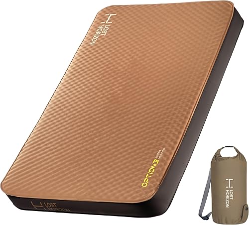 LOSTHORIZON Colchón de campamento de aire y espuma, almohadilla de dormir autoinflable, 4.5 pulgadas de grosor, con bomba de aire, tamaño individual