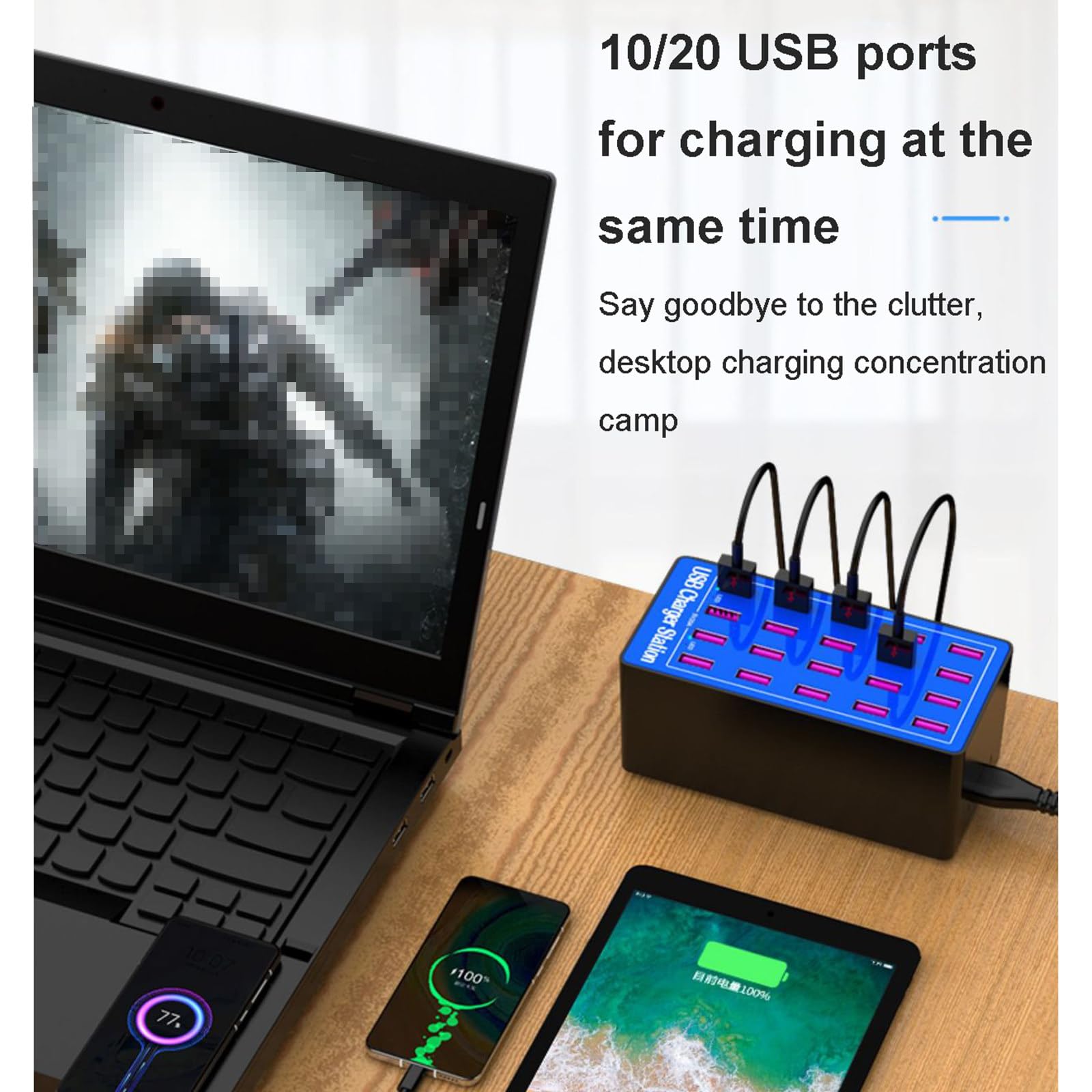 Stazione di Ricarica USB, Stazione di Ricarica USB da Tavolo a 20 Porte da 100 W, Caricabatterie Intelligente USB Multifunzione per Smartphone, Tablet, ventole USB, Mouse e tastier