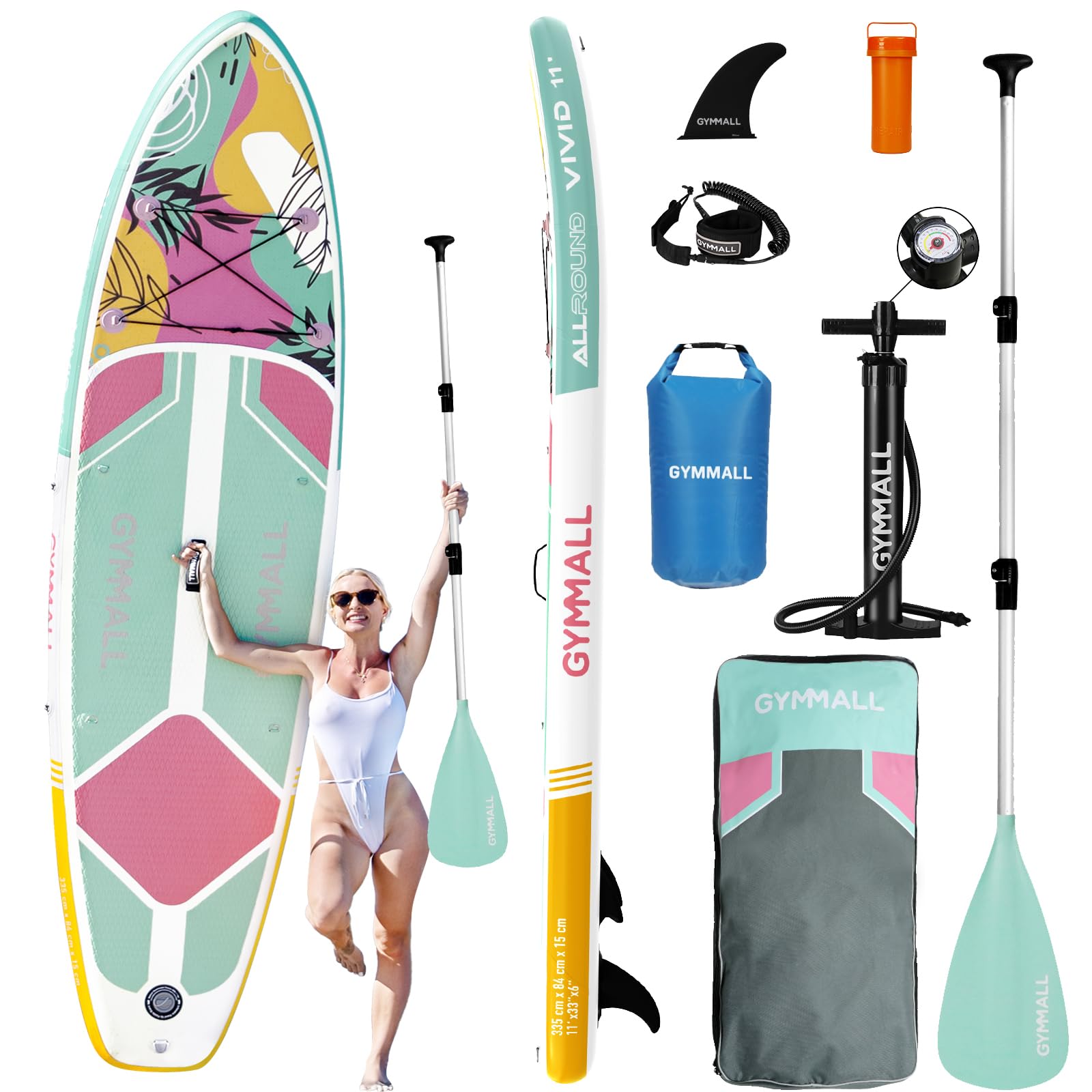 GYMMALL Paddle Board, Inflatable Stand Up SUP Paddle Boards for Adults & Youths of All Skill Levels, Wide & Non-Slip Deck Design Blow Up Paddleboards with Premium Accessories & Storage Bag