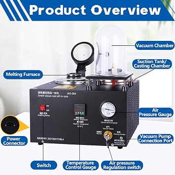 1500W Vacuum Casting Machine, Professional Lost Wax Casting, 2102°F Metal Melting Furnace, with Graphite Crucible, for Jewelry Casting and Investment. 3KG