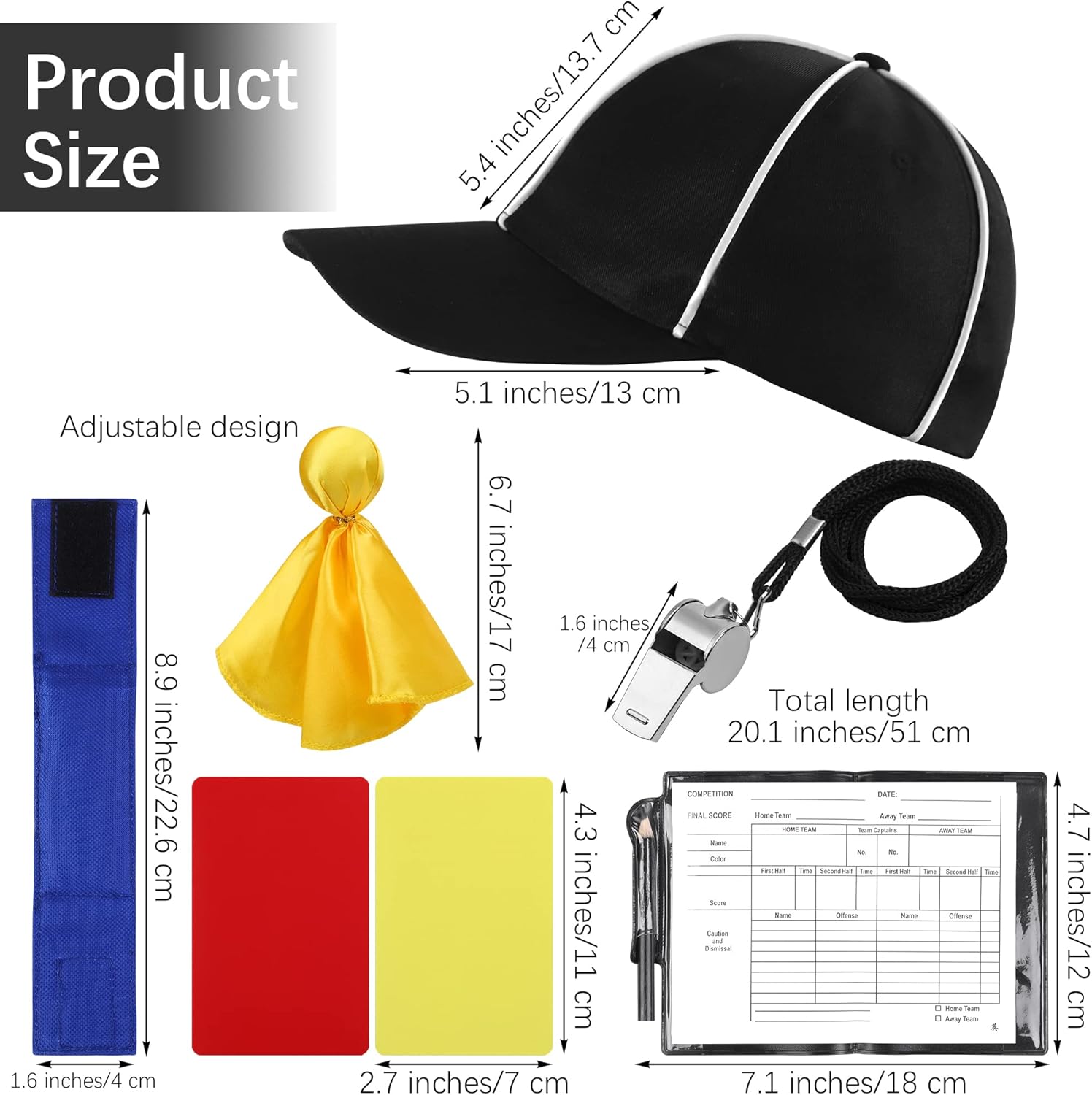 SOMSOC 6Pcs Referee Costume Set, V-Neck Referee Shirt Cards Hat Penalty Flag Whistle Sandbag for Football Soccer - Image 3