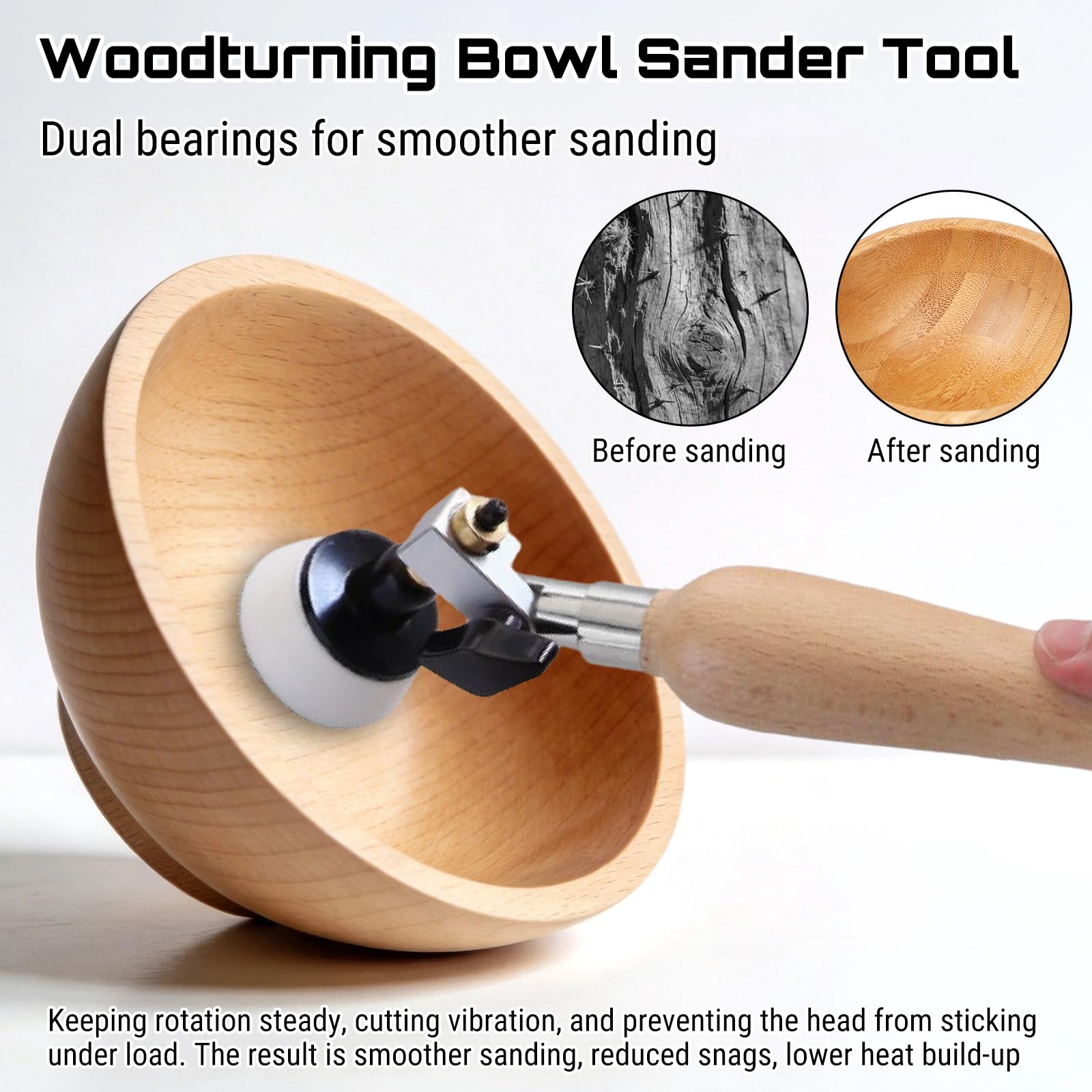 SchüSselschleifer Set, HandschüSselschleifer Handschleifer Holzdrehmaschine Schleifwerkzeuge Mit Langem Griff Mit 2,5cm/5,1cm Klett Schleifscheiben, Drehbarem Spindelkopf, Doppellagerkopf