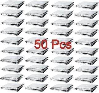 GALAXYLENSE Emergency Mylar Thermal Blanket for Survival First Aid Kits Army Outdoors Hiking Camping Bug Out Trauma Desert All Weather Condition Protection (50 Packs Silver)