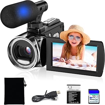 Video Camera Camcorder YouTube 4K 48MP Vlogging Camera Recorder 3.0 Inch 270 Degree Rotation Screen 18X Digital Zoom Video Camera with Microphone and 32G SD Card