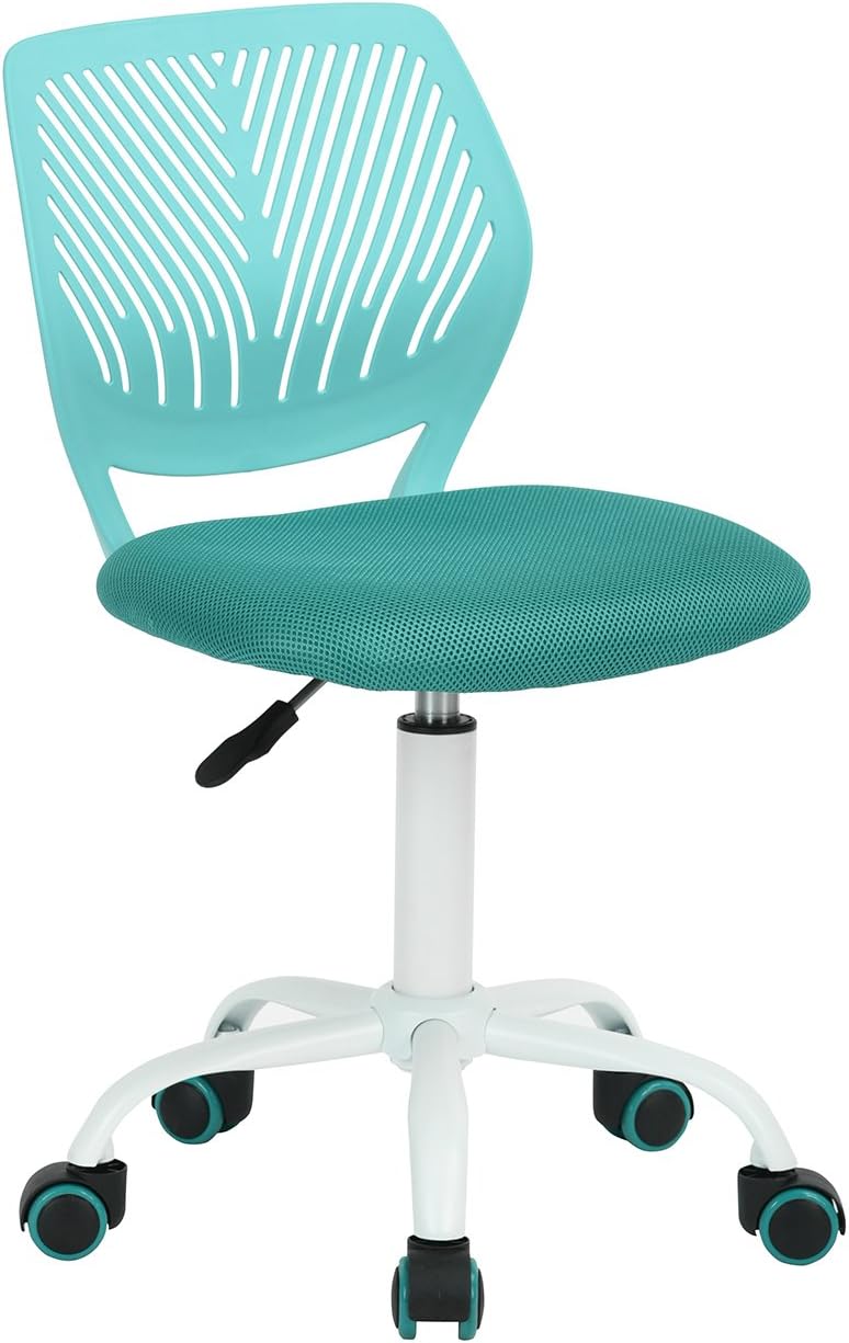 Homy CasaColorful Study Chair Adjustable Swivel Desk Chair Fabric Seat Ergonomic Task Chair without Armrest,Turquoise
