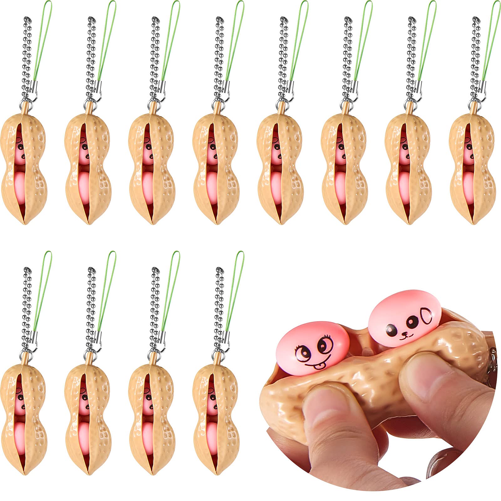 12 Pieces Peanut Toy Peanut Keychain Fidget Toys Stress Relief Peanut Toy Stress Relief Silicone Toys for Teens Adults