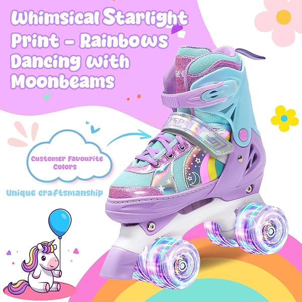 OLYSPM Patins à roulettes pour Enfants, 8 Roues Lumineuses et 4 Tailles réglables, Patins à Quatre Roues avec Sac de Rangement, Patins à roulettes à Double rangée pour Filles, garçons et débutants - 3