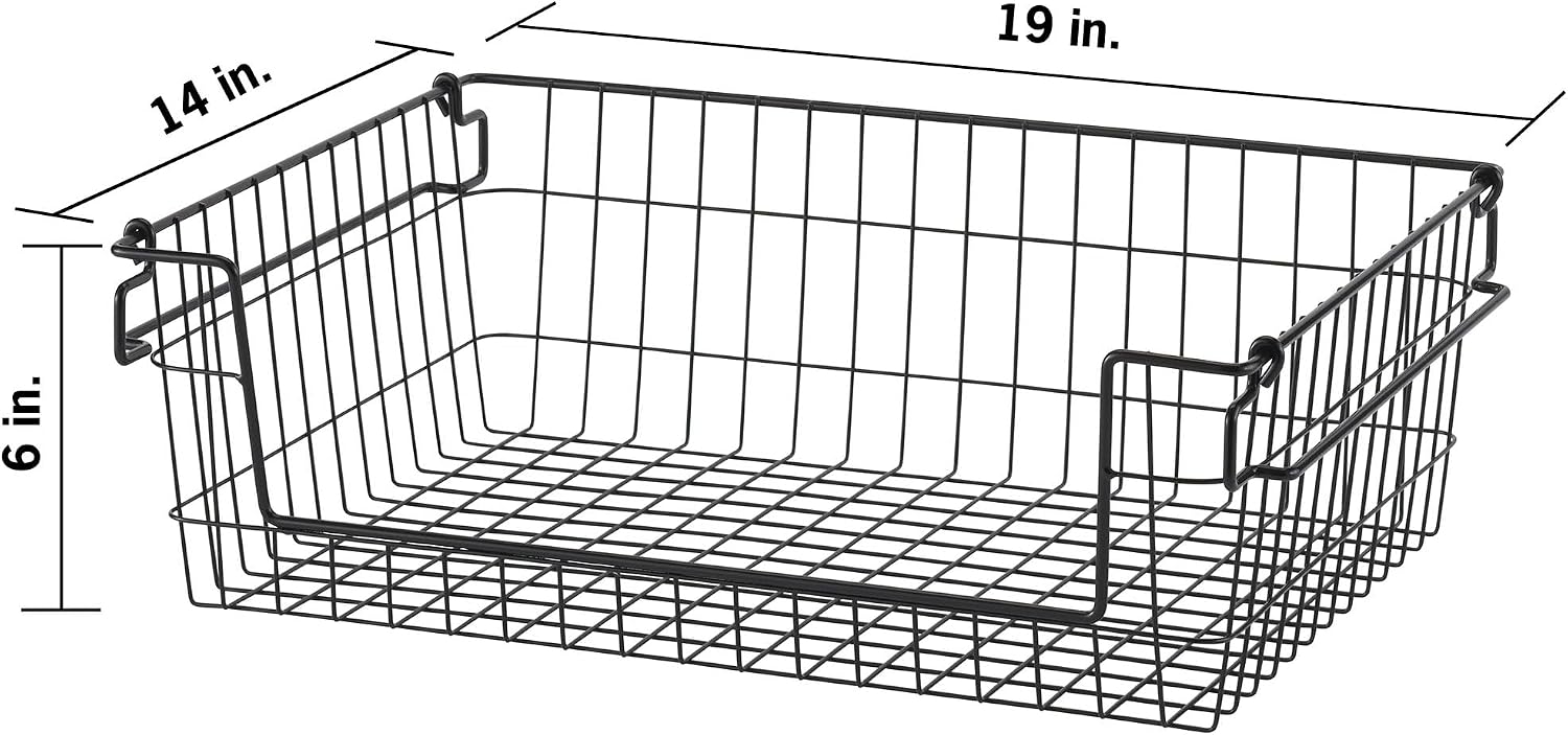TRINITY Set of 2 19" Stackable Metal Wire Storage Baskets w Handles, Black