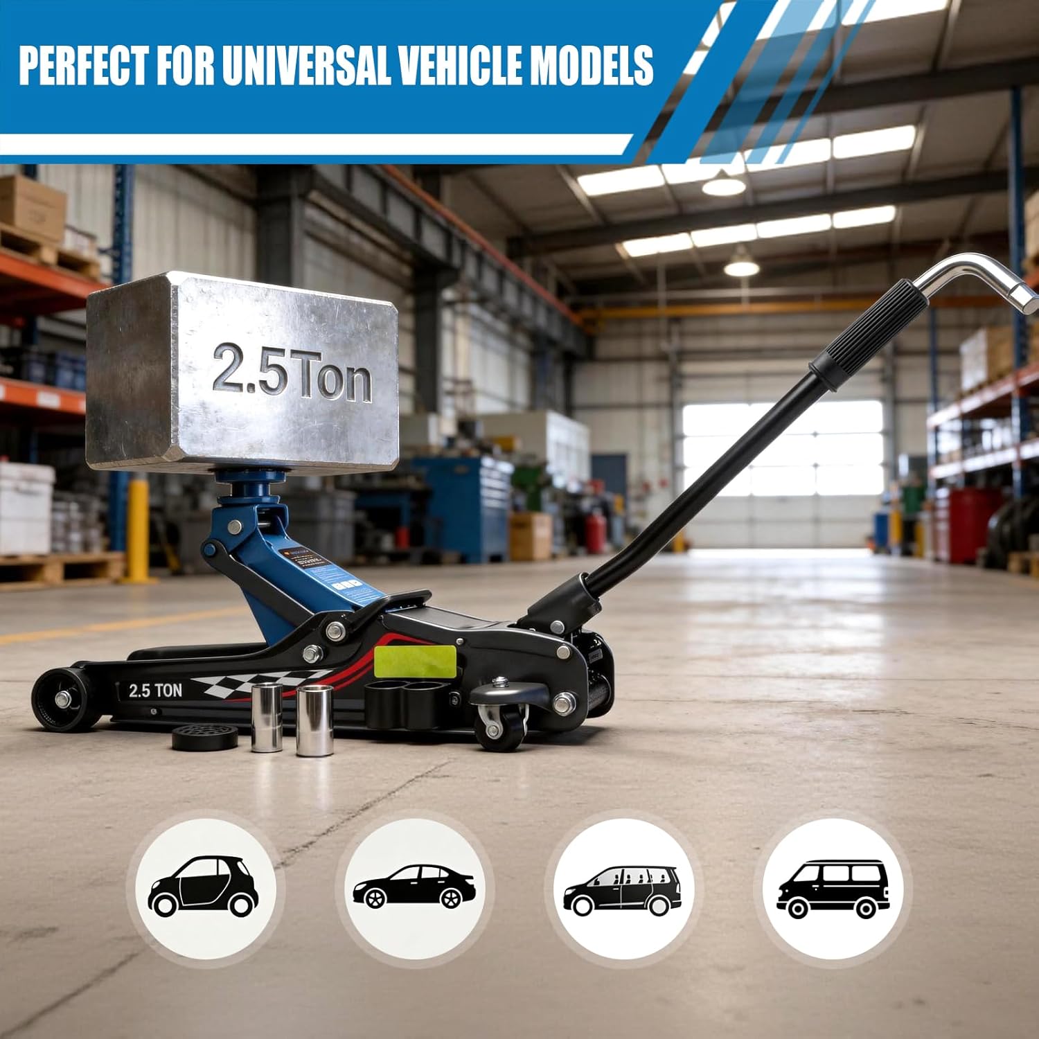 LARBANKE 2.5 Ton Low Profile Floor Jack with 2 Jack Stands Kit, 5500 lbs Hydraulic Car Jack Set Includes Free Lug Nut Sockets & Rubber Pad, Complete Maintenance Kit