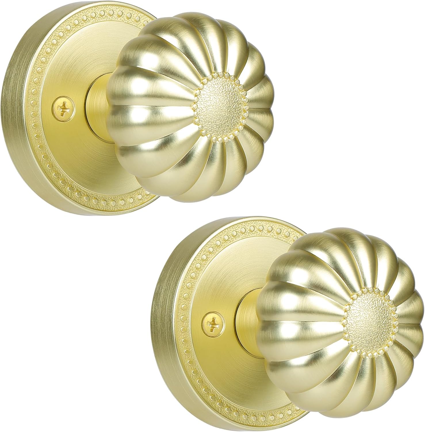 Antique Brass Door Knobs Interior Privacy Door Knob with Push Button Lock Vintage Pumpkin Ball Style Door Knob for Bedroom and Bathroom, 1 Pack