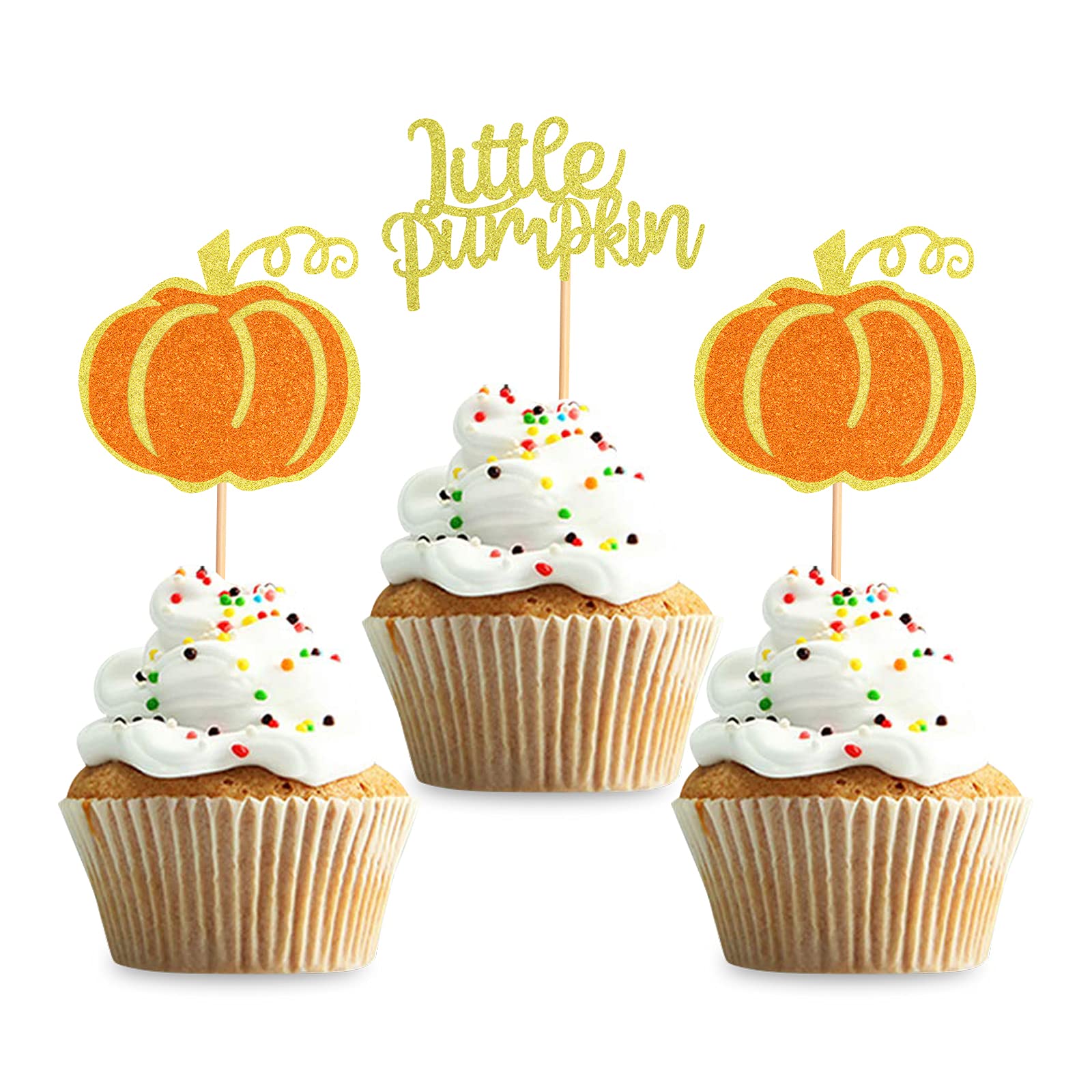 Keaziu 24 Pack Little Pumpkin Cupcake Toppers - Boy Baby Shower & Birthday Decorations - Gender Reveal Cupcake Picks