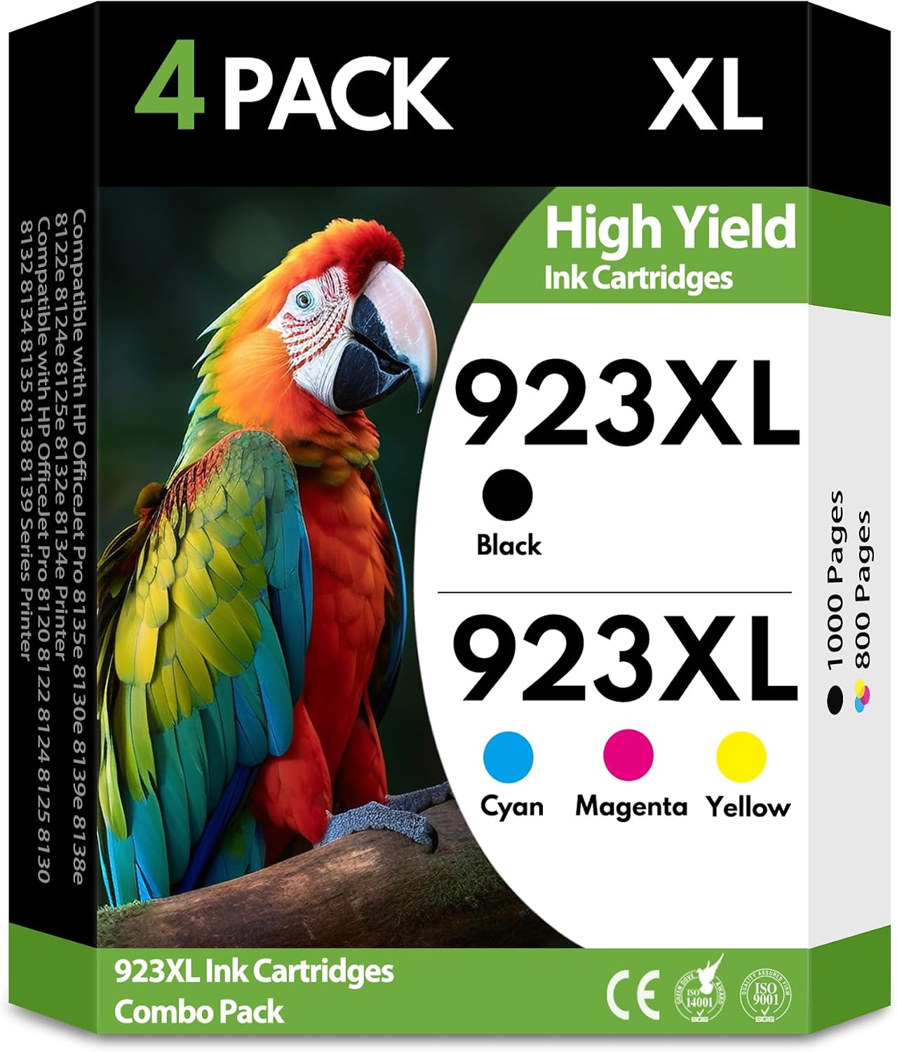 923XL 923 Ink Cartridges 4 Pack High Yield BK/C/M/Y, Replacement for HP 923 XL, Compatible with HP OfficeJet Pro 8130e 8135e 8139e 8138e 8122e 8120 8124e 8125e 8130 8132e 8134e Printers