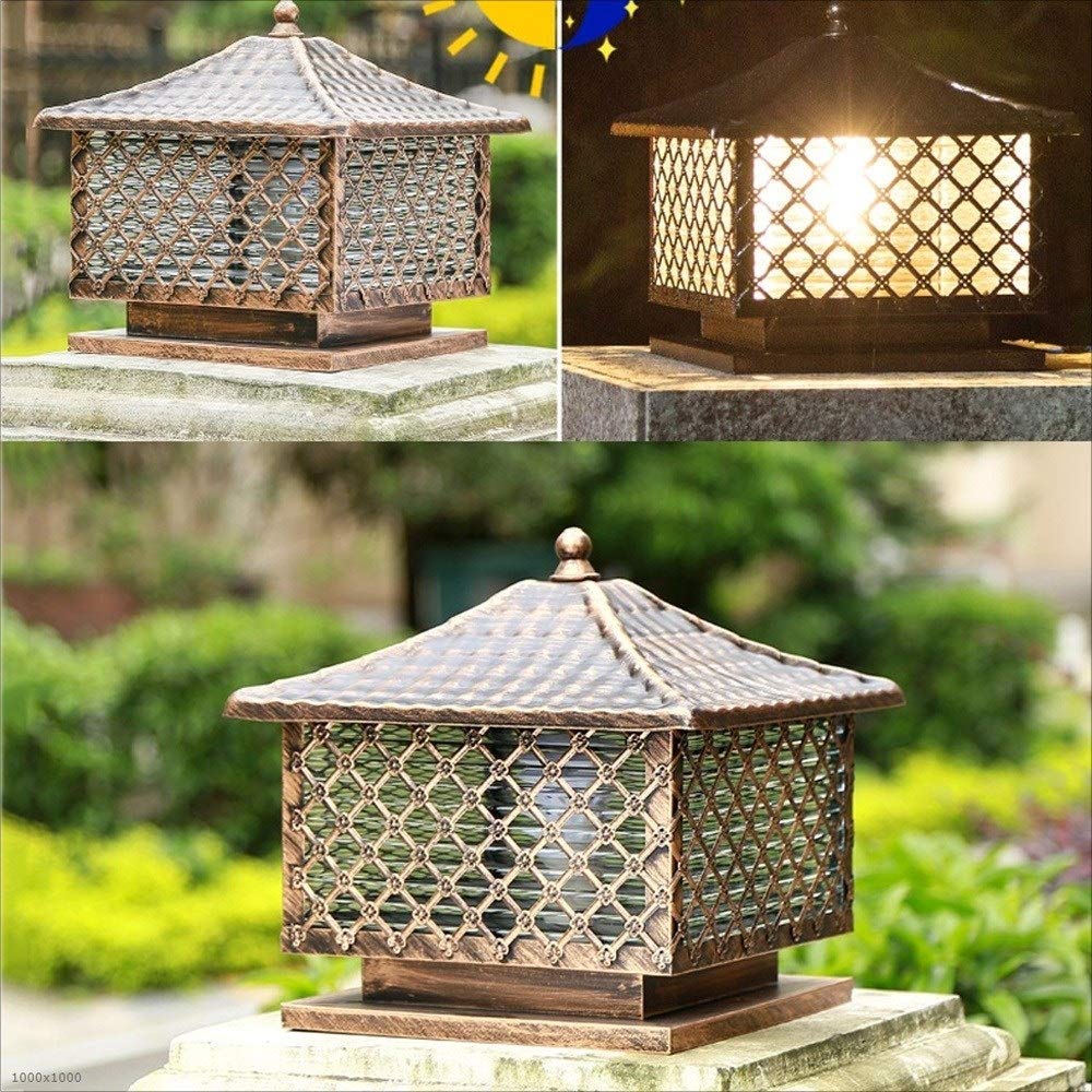 Lanterna da Esterno Vintage Americana in Bronzo, luci da Giardino a Colonna, Piscine, terrazze, Auditorium, Garage, Negozi.,H:29cm