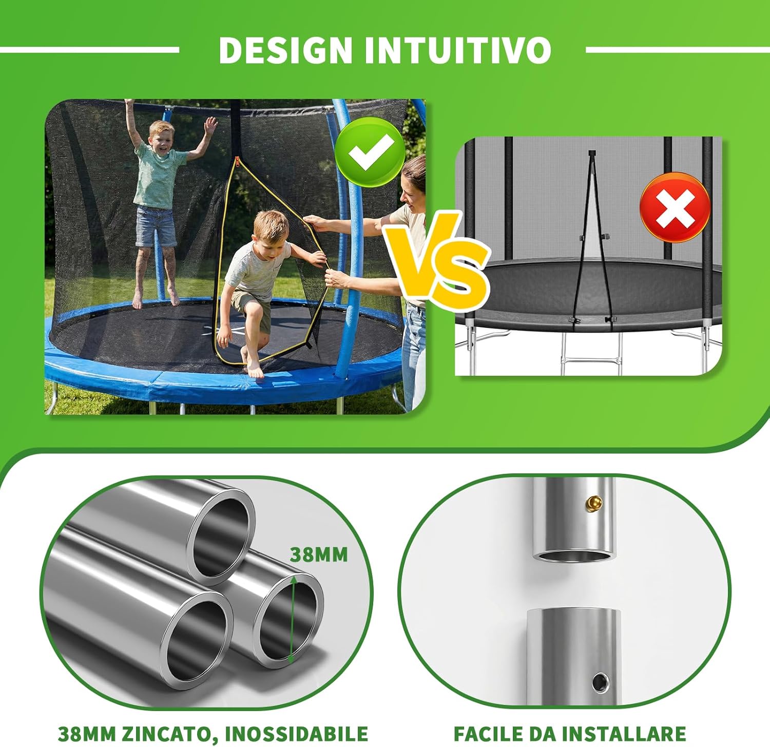 Two children happily jumping on the JUMMICO trampoline, demonstrating safe and enjoyable use.