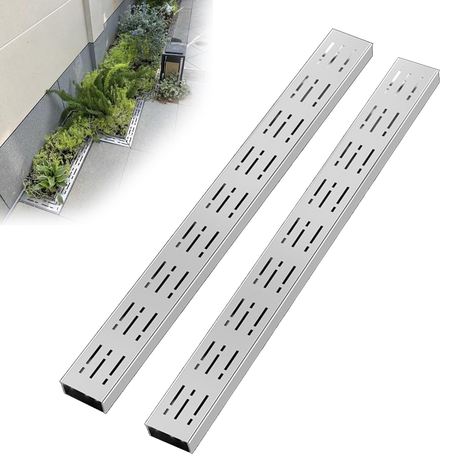KLGFBDC Channel Drainage Kit, Stainless Steel Drainage System with Removable Cover, Suitable for Yard, Pool, Farm, Deck, and Trench Drainage Grates