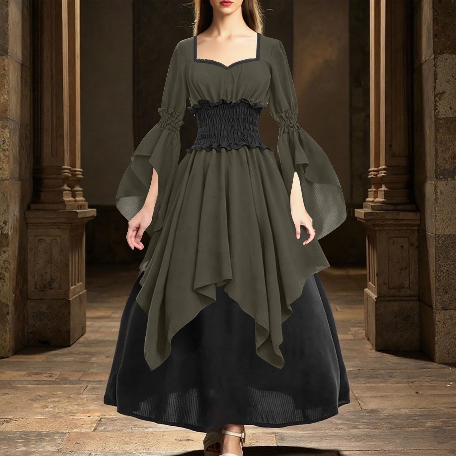Mittelalter Kleid Damen Renaissance Kostüm Gothic Cosplay Kleidung Maxi | Retro Corsagenkleid, Faschingskostüm, Korsett Kleid,Steampunk Outfit,Viktorianisches Kostüme, für Cosplay Karneval Halloween