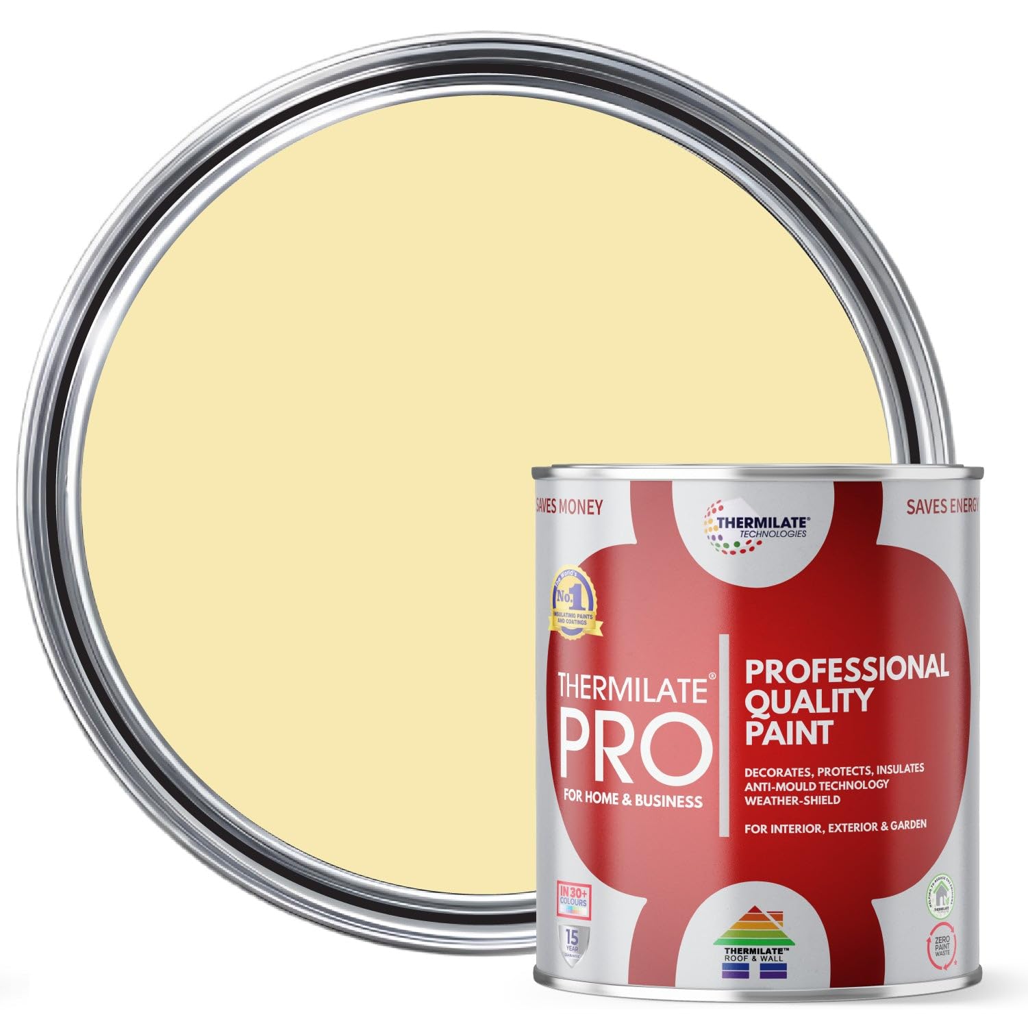 Thermilate PRO FLEX Interior & Exterior Paint - Professional Multi-Surface Paint & Primer for All Walls, Wood, Furniture, Kitchen Cupboards & Garden | All-in-One - Light Yellow - 2.5L - Matt — image 1