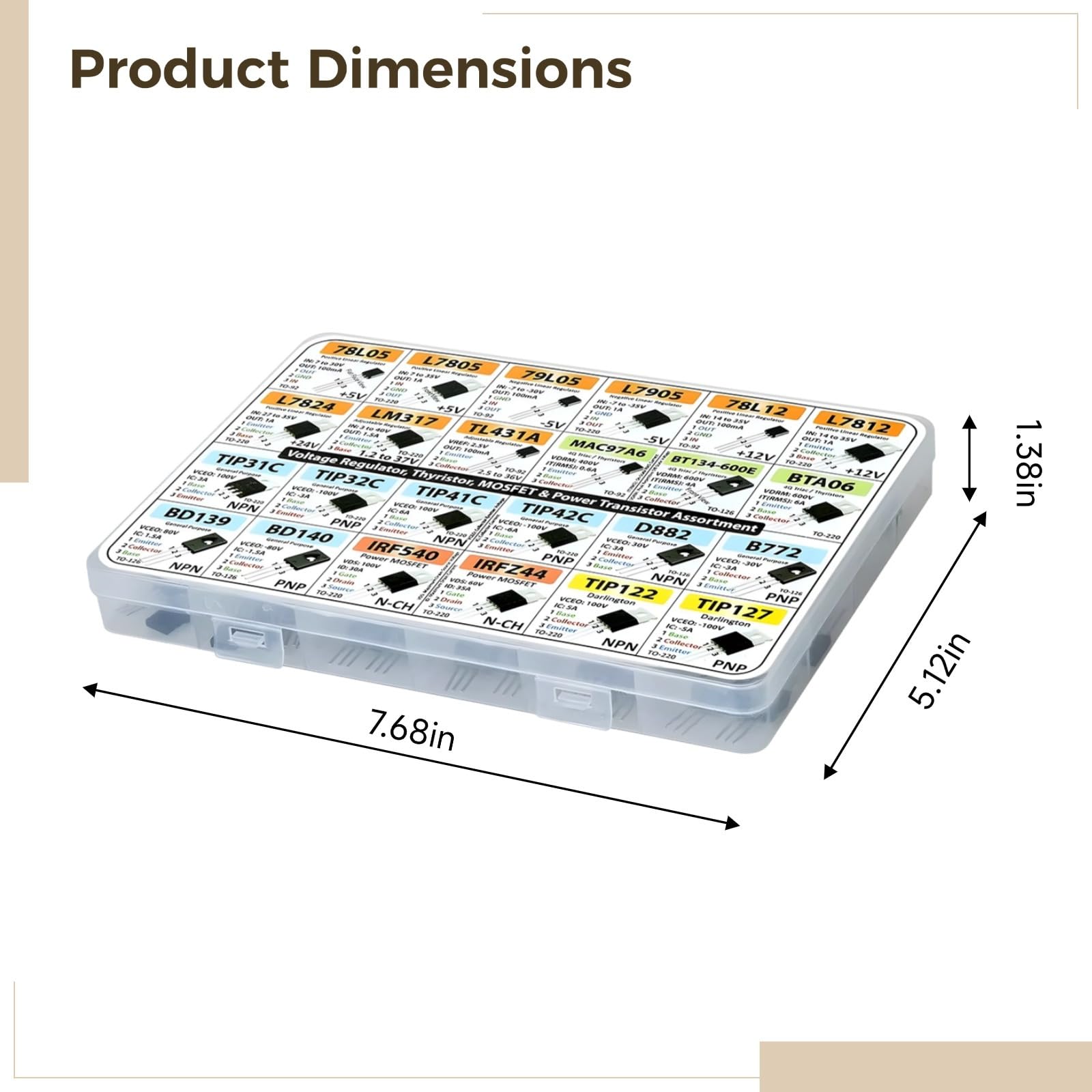 Kit de transistores de 82 piezas con surtido Mosfet, incluye Npn, Pnp, reguladores de voltaje y caja de almacenamiento para electrónica