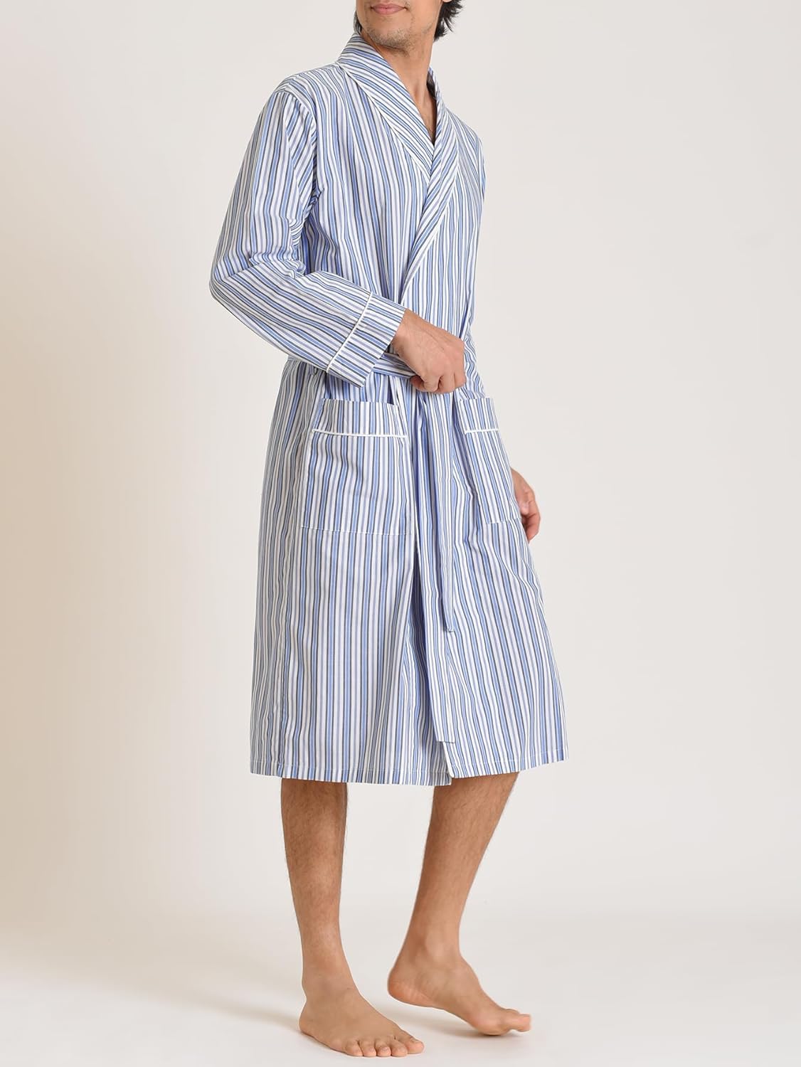 Latuza Men's Woven Cotton Robe Long Sleeves Bathrobe