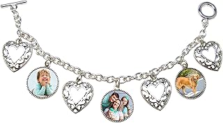 Portrait Photo Silver Heart 3 Photo Charm bracelet Custom Personalized U...