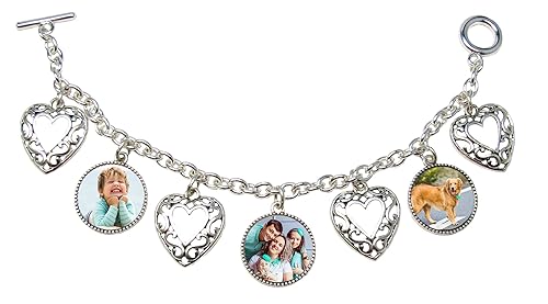 Portrait Photo Silver Heart 3 Photo Charm bracelet Custom Personalized