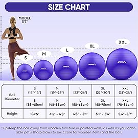 APEXUP Yoga Ball Exercise Ball, Anti Slip Stability Ball Chair, Heavy Duty Large Gym Ball for Fitness, Balance, Core Workout and Physical Therapy (L (23~26) 65cm, Indigo)