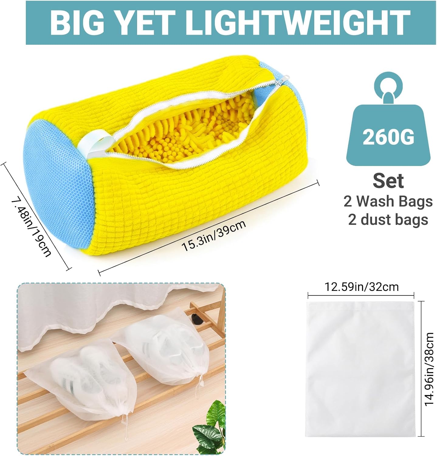 Shoe Washing Machine Bag 2 Pack - Reusable Laundry Shoe Bag for Washer and Dryer, 360° Deep Cleaning Machine for All Shoes Sneaker Tennis Shoes