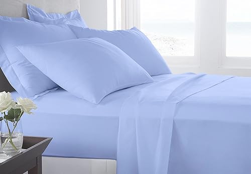 Miniatura 8 de Juego de ropa de cama de lujo de 4 piezas, 800 hilos, 100% algodón ultrasuave, color azul real, tamaño California King, juego de ropa de cama de