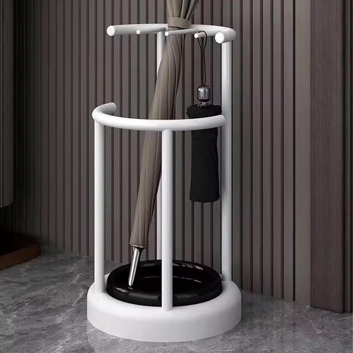 Modern Minimalist Metal Umbrella Stand - Custom Design for Walking Stick Storage, Drip Tray Included, Stylish Home Decoration (Color: Black)