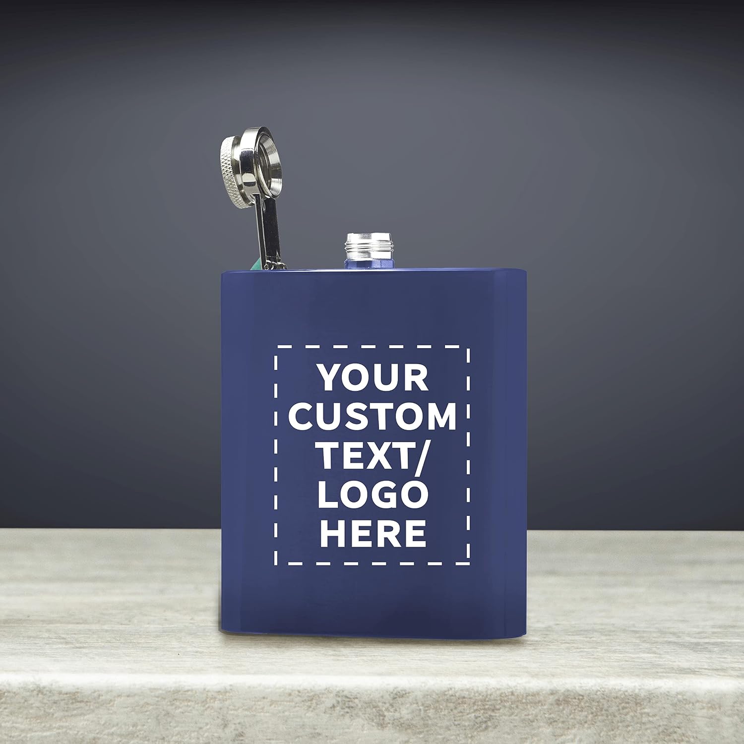 Custom Murano Stainless Steel Hip Flasks 6 oz. Set of 10, Personalized Bulk Pack - Screw on Cap, Great for Wedding Party Gifts, Groomsmen Gifts, Outdoor Activities - Blue