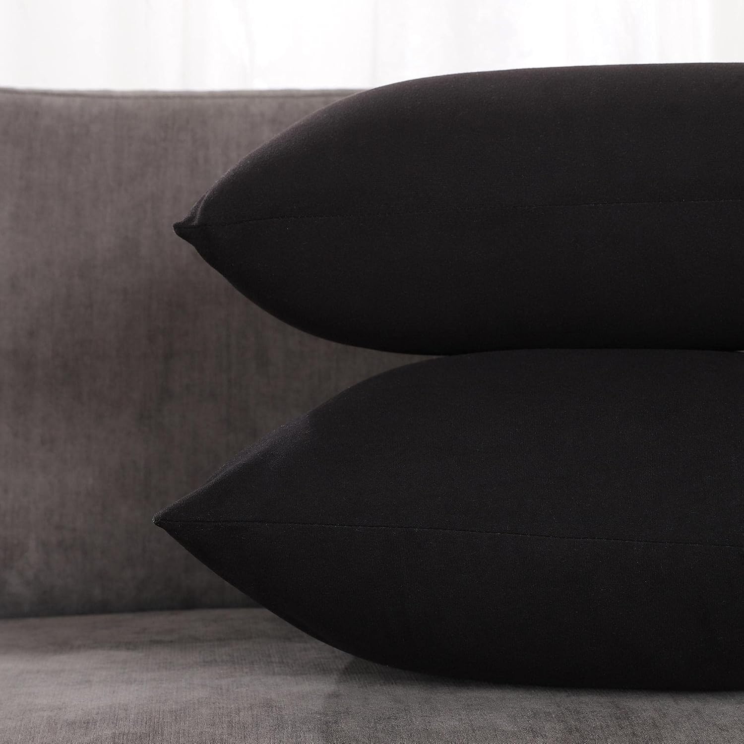 EECCA Matte Soft Velvet Throw Pillow Cover Square Pillow Cases Decorative Pillow for Bedroom Living Room Cushion Cases Bed Sofa and Car,Black,16x16 Inches