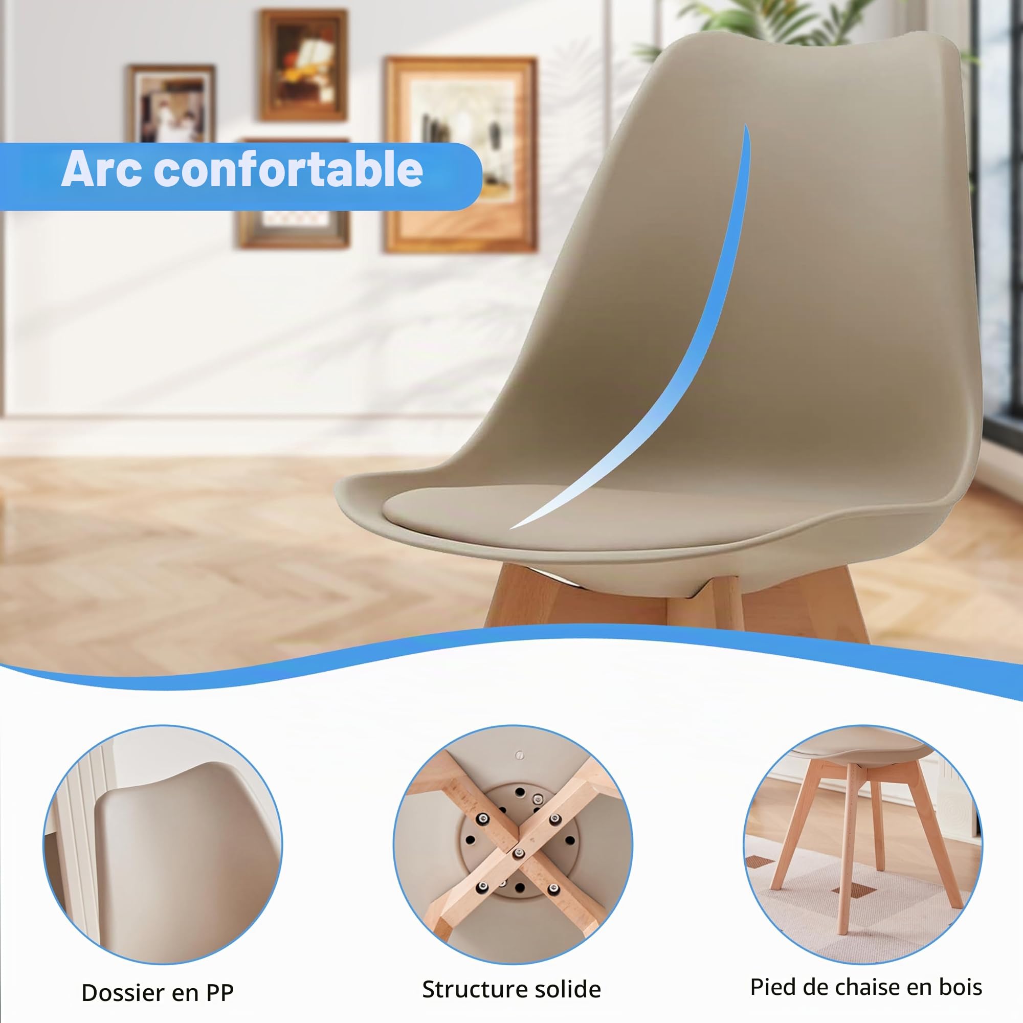 GrandCA HOME Table à Manger Rectangulaire avec 4 Chaises Rembourrées Ensemble de Salle à Manger, pour la Maison, Le Bureau, la Cuisine, Beige