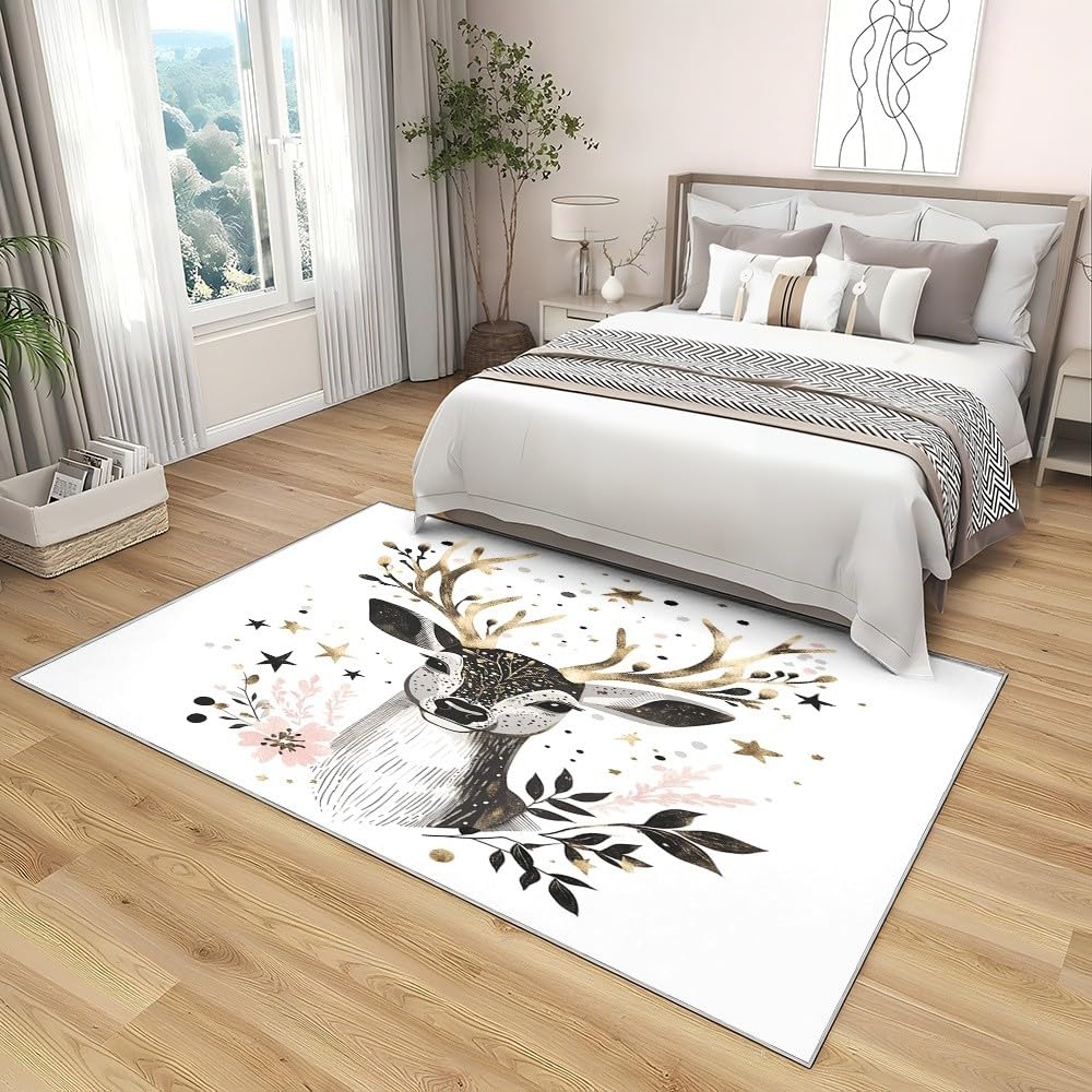 Generico Dywan 3D do salonu z krótkim włosiem 180 x 240 cm, ilustracja mody łoś dywan do pokoju dziecięcego antypoślizgowy zmywalny, białe dywaniki do dekoracji przedpokoju salonu, salonu