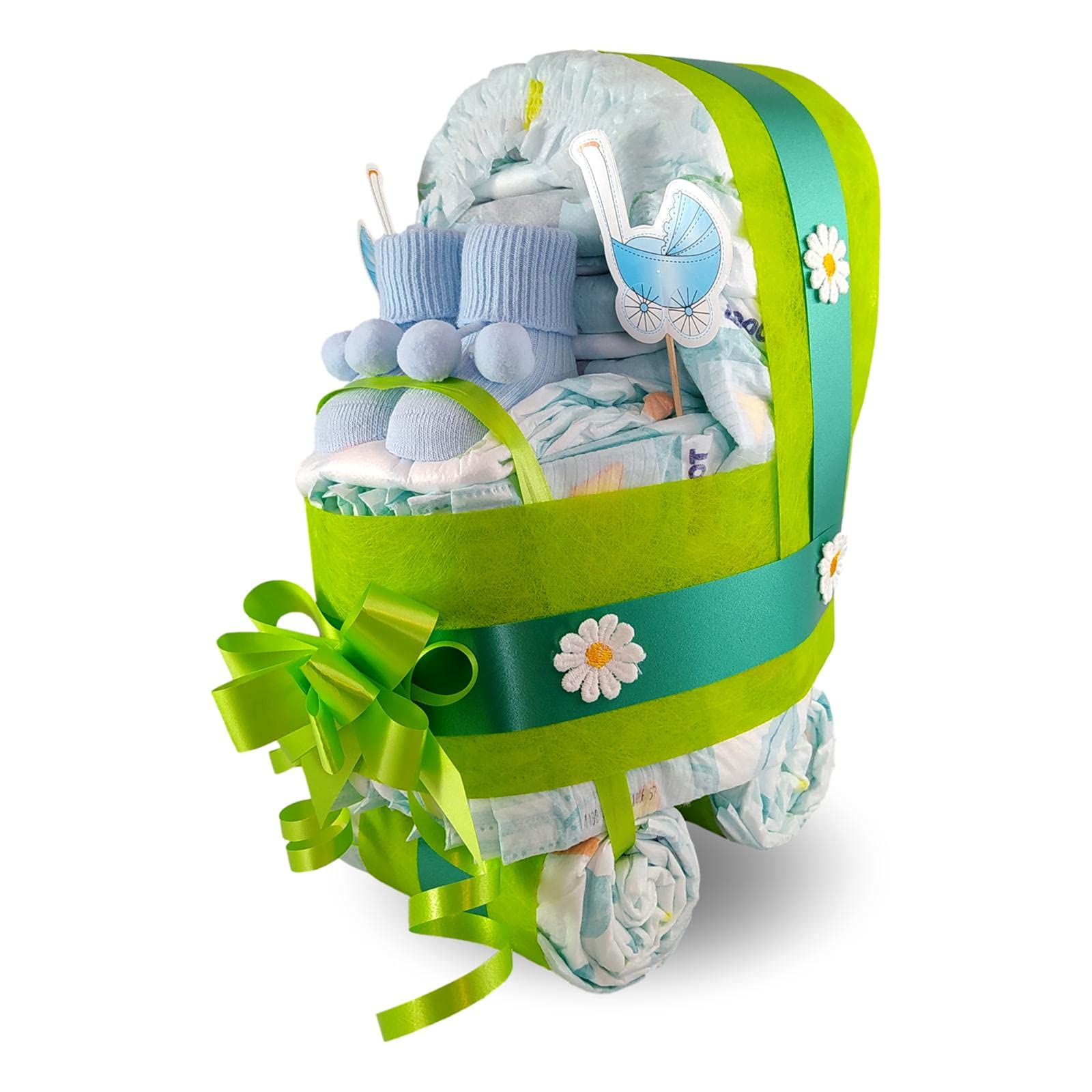 Tarta De Pañales Cochecito - Carrito Para Niño - Verde