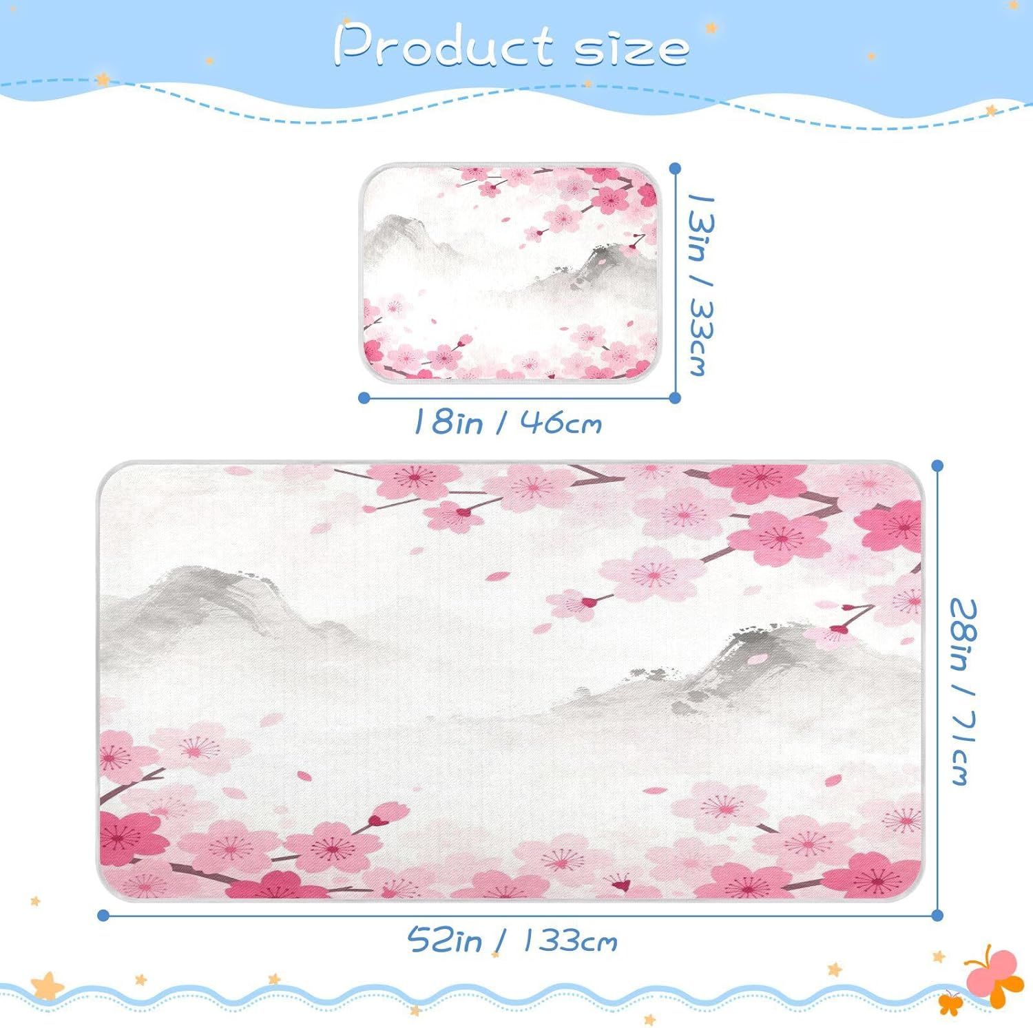 Cooling Baby Mattress pad Protector 28" x 52" Breathable Japanese Pink Florist Cherry Blossom Mattress Protector Pads for Baby&Toddler