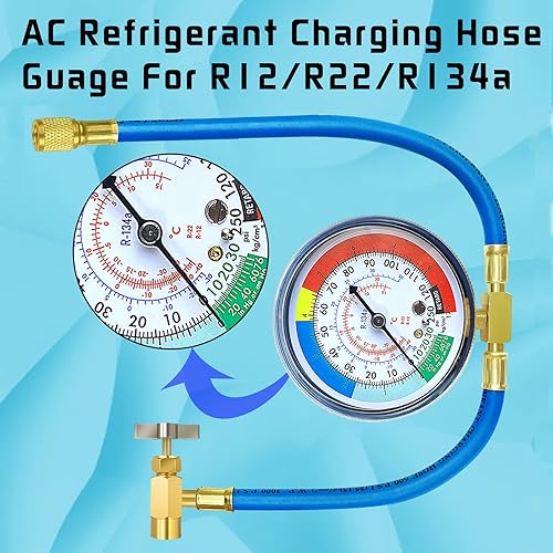 Miniatura 2 de Boltigen Manguera de recarga de refrigerante R134A con calibre, kit de manguera de recarga de CA R134A con válvula de perforación de bala, acoplador
