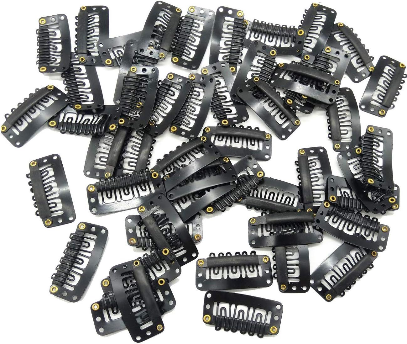 TIHOOD50PCS Snap Clips for Hair Extensions Weaves U-shape Metallic Wig Clips With Silicon Rubber Small Size Black