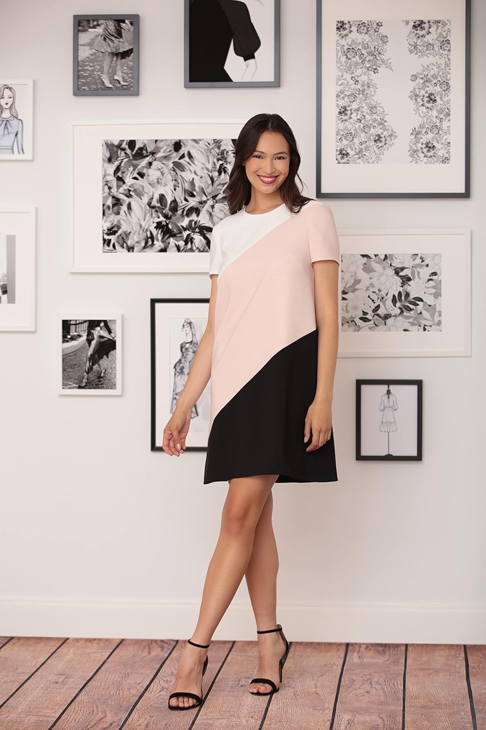 London Times Women's A-line Color Block Dress Office Work Shower