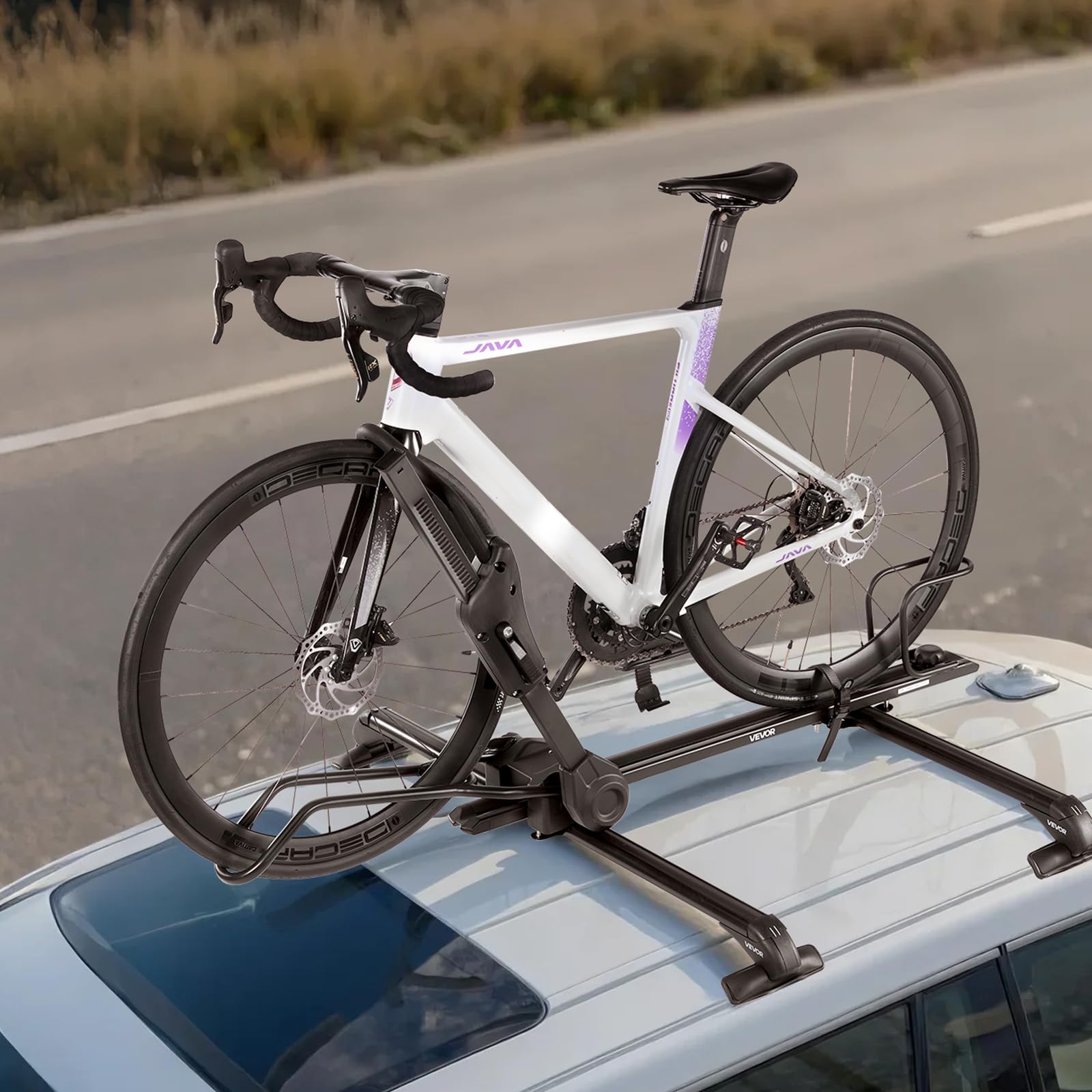 VEVOR Supporto Portabiciclette da Tetto Pieghevole Carico 15 kg, Portabici da Tetto con Sistema di Bloccaggio per Barre Trasversali Ruote da 508-737 mm, Portabicicletta Verticale Auto