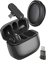 Vista 1 de Micrófono inalámbrico para iPhone 17-48kHz/24bit Studio Sound AI Filtro de ruido USB-C Lavalier Mic con estuche de carga Mini micrófono Bluetooth
