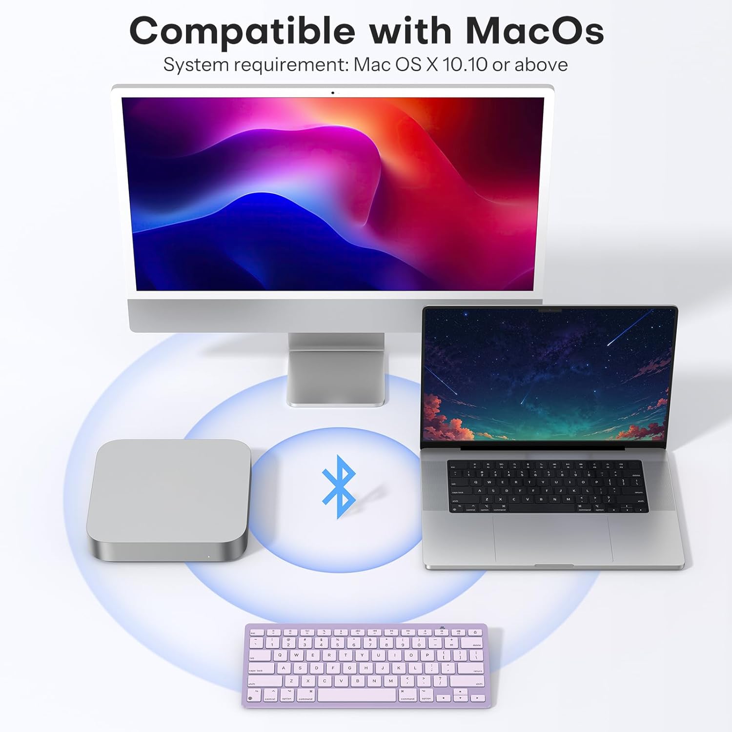 OMOTON Bluetooth Keyboard for Mac, Ultra-Slim Wireless Keyboard with Stable Connection, Compatible with iMac, iMac Pro, MacBook Pro/Air, Mac mini Laptop, Purple