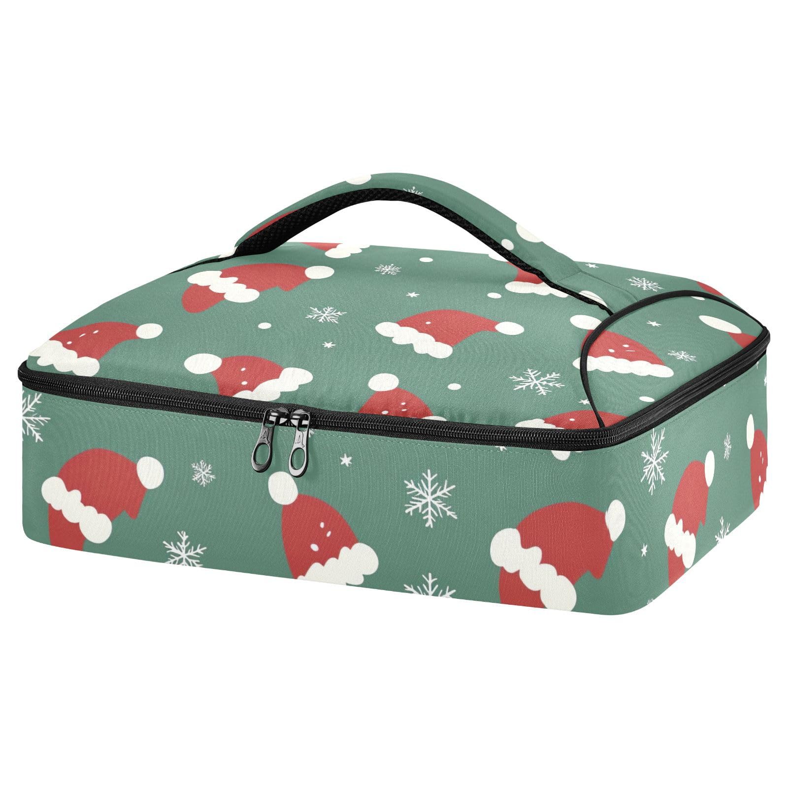 BOESI Doodle Santa Hat Pattern Insulated Casserole Dish Bag Lunch Bag Insulated Insulated Food Bag Reusable for Holding Hot and Cold Food Suitable for Potluck Parties/Picnics/Cookouts